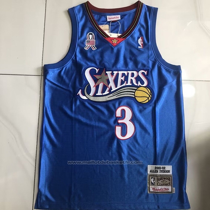 Maillot Philadelphia 76ers Allen Iverson #3 Mitchell & Ness 2001-02 Bleu